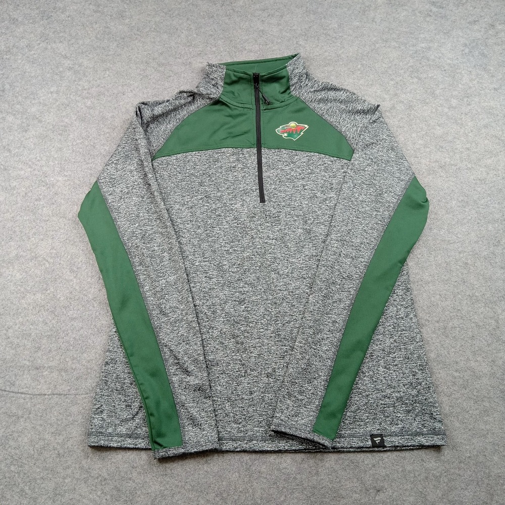 Minnesota Wild Sweatshirt Mens Large Gray NHL Hockey Fanatics Quarter Zip 6166